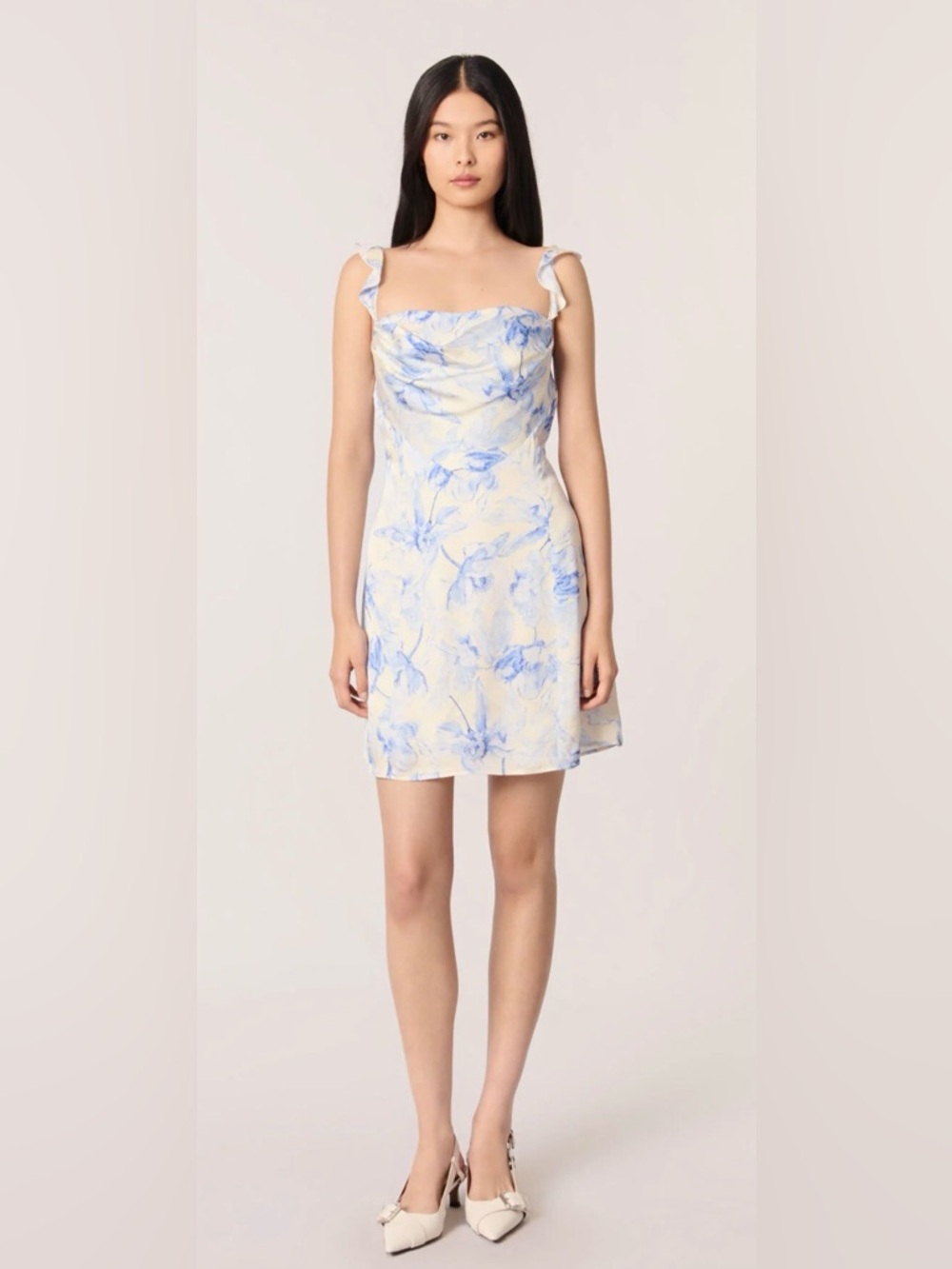 Maje Cream Mini Dress with Blue Floral Print